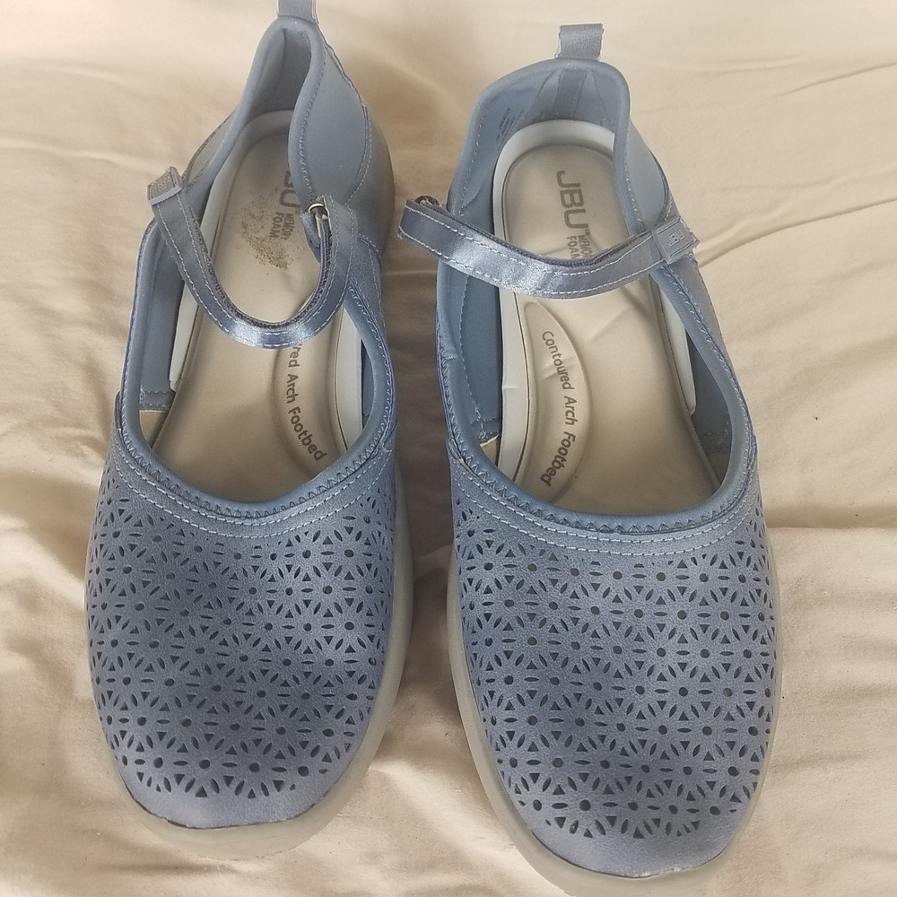 JBU Dandelion Mary Jane Flats Womens 11M Blue Excellent Laser Cut Memory Foam